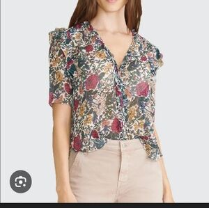 Veronica Beard Multicolor Floral Silk Blouse
